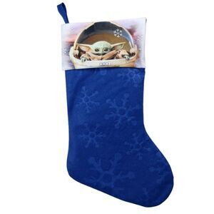 Baby Yoda in Dome Image on 16" Blue Felt Christmas Stocking by RUZ